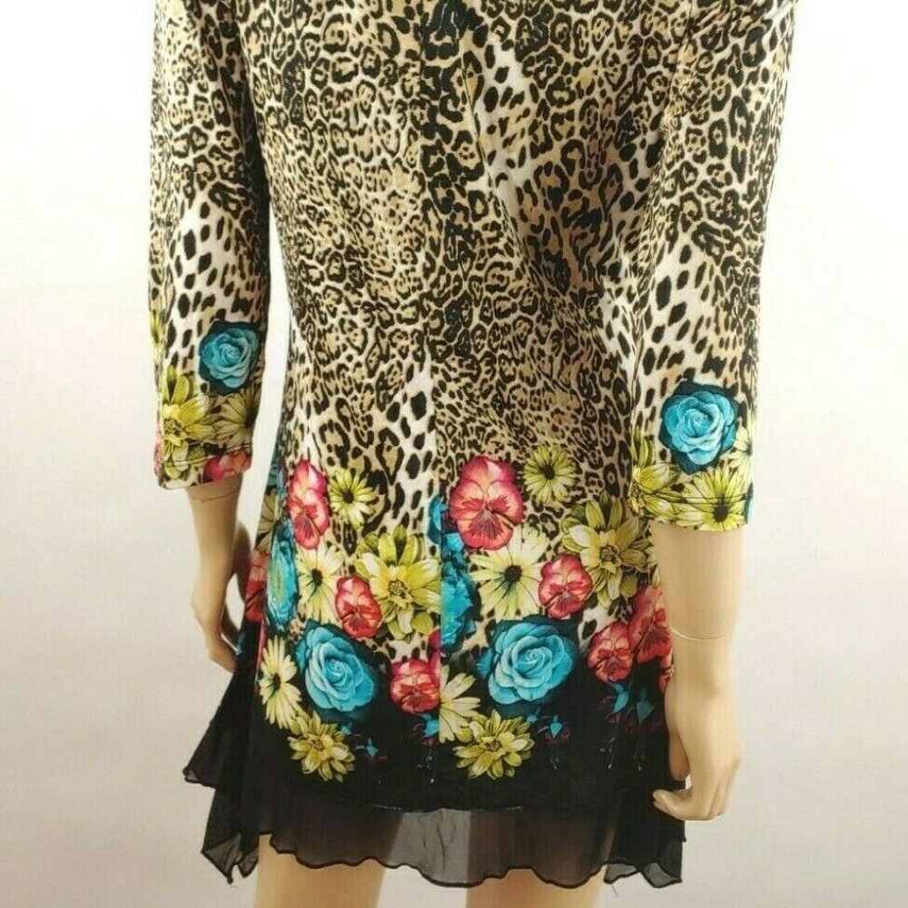 Anthropologie From The Heart Trudy Leopard Floral Print Tunic Dress S Fits L View 6